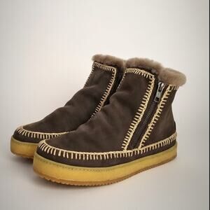 Laidback London Setsu Crochet Brown Leather Shearling Ankle Boot Women's Size 7